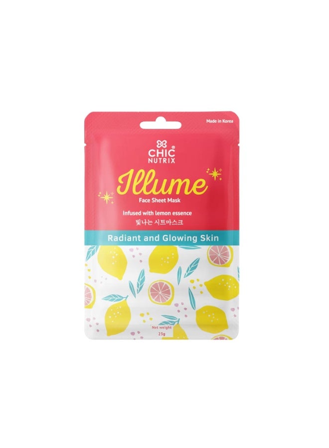 Chicnutrix – Collagen & Vitamin C Korean Sheet Mask | Instant Brightening & Glow | With Niacinamide & Hyaluronic Acid | All Skin Types | 25g - Image 1